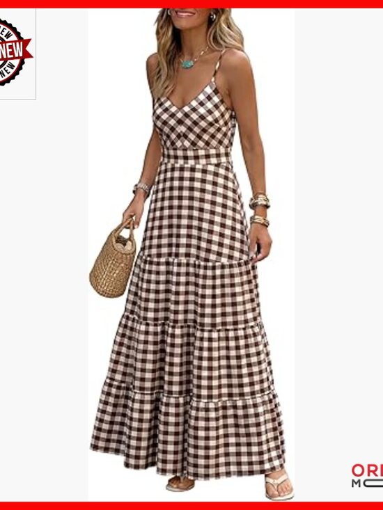 Dresses & Skirts - Spaghetti Strap Maxi Dress Back Smocked V Neck A Line Casual Long